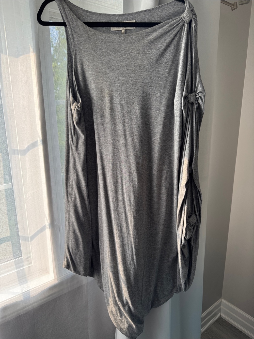 Gray Cold-Shoulder Asymmetrical Draped Dress - Picture 3 of 8